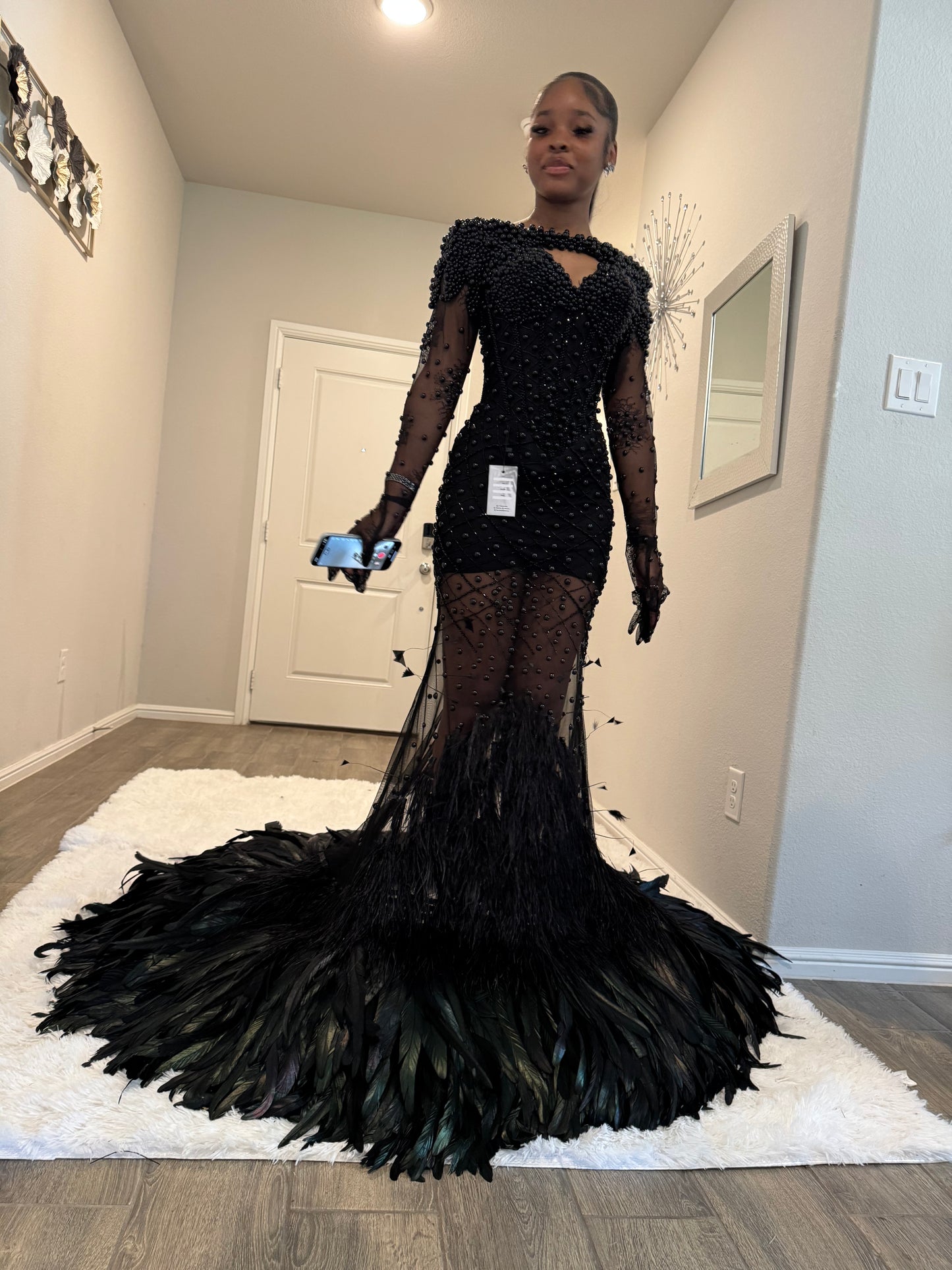 Jord: Beaded Blact Dress with feathers