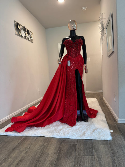 Franstes: Beaded Red Dress
