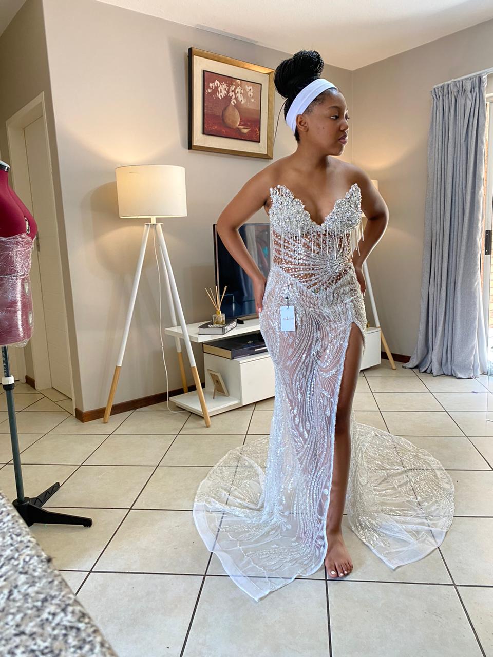 Tshego : Silver Rhinestone Dress